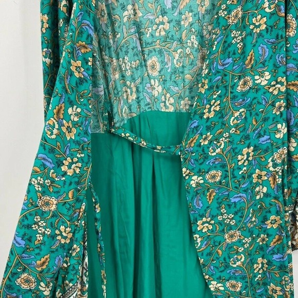 Salty Bright Womens 8 Green Floral Long Sleeve Ruffle Hem Wrap Dress Max… - Picture 7 of 9